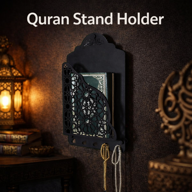 Wall Mountan Quran Rake Wall With Hangers (Matte Black)